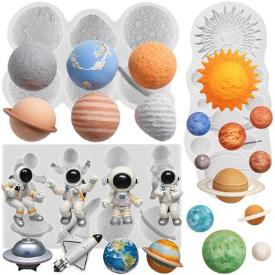 Силиконовая форма Астронавт Космический корабль Земля Венера Сатурн Формы для мастики Инструменты для украшения торта Топпер для кекса Конфета Смола Глина Шоколад Форма для гампасты