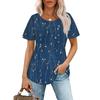 Women's Fashionable Casual Pleated Round Neck  Printed Short Sleeved T-shirt Top
