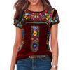 Flower 3D Print Boho Summer Women T-shirt Vintage V-neck Short Sleeved Ethnic  Blouse T-shirt