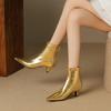 Fashion New Gold Silver Stilettos Ankle Boots PU Leather Women Pointed Toe Low Heel Short Boots Sexy Women Zip Booties Feminim32-46