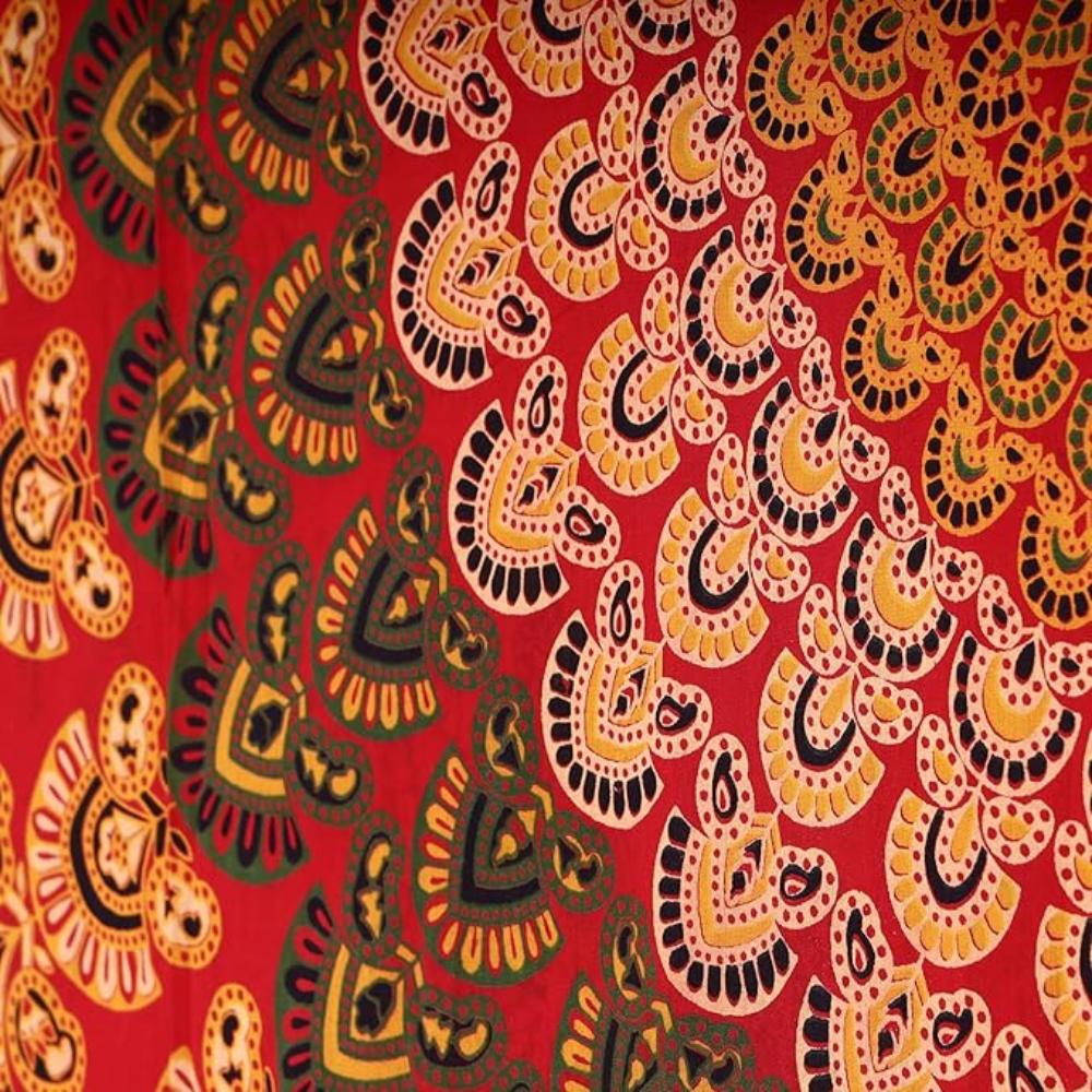 BLESS INTERNATIONAL Beautiful Indian Bohemian Psychedelic Hippie Tree of Life Window Curtain Panels for Bedroom, Living, Balcony (Red Mandala)