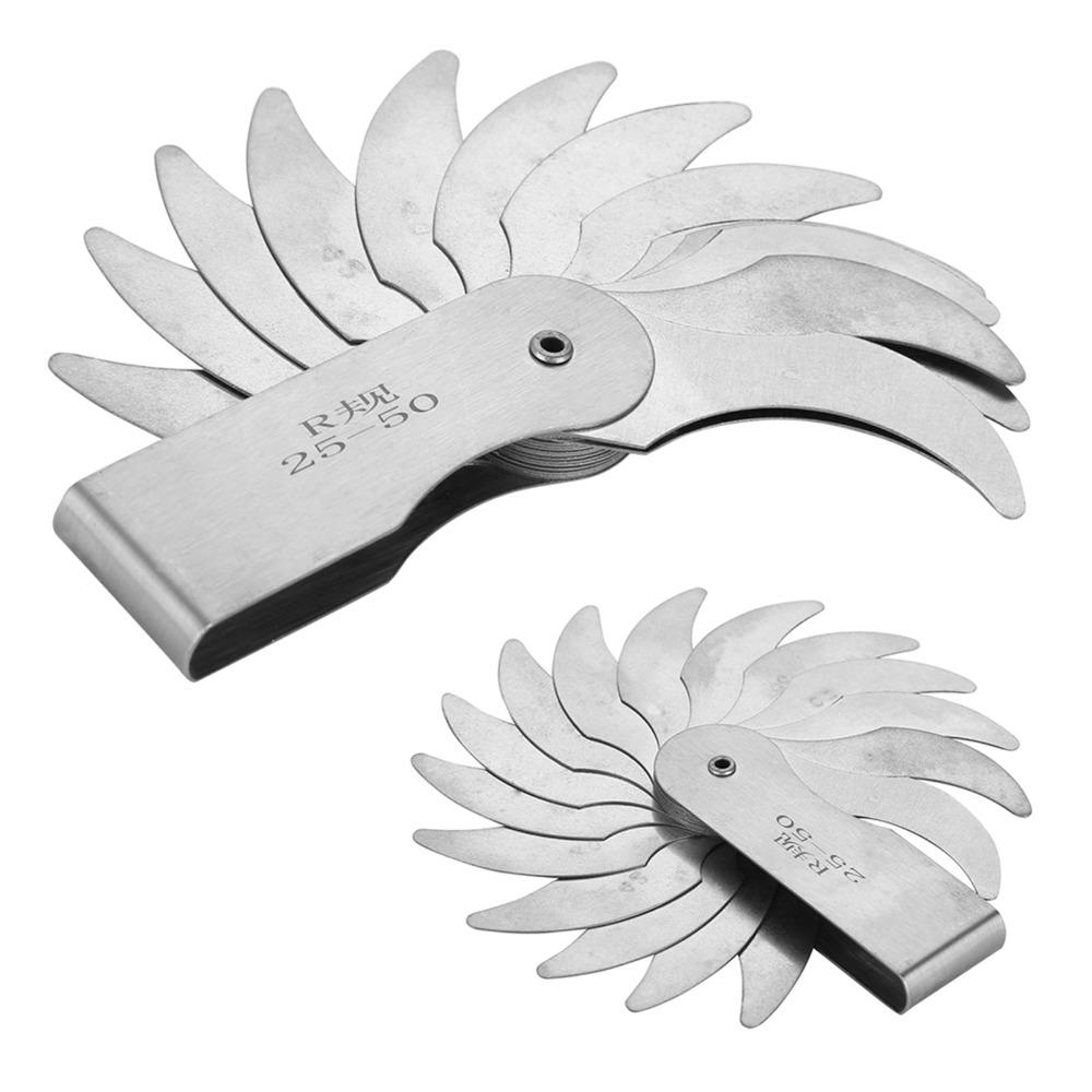 R25-50mm / R52-100mm Range Radius Gauge Set 16 Leaves Stainless Steel Concave Convex Measuring Tool Leaf-Type Gauge