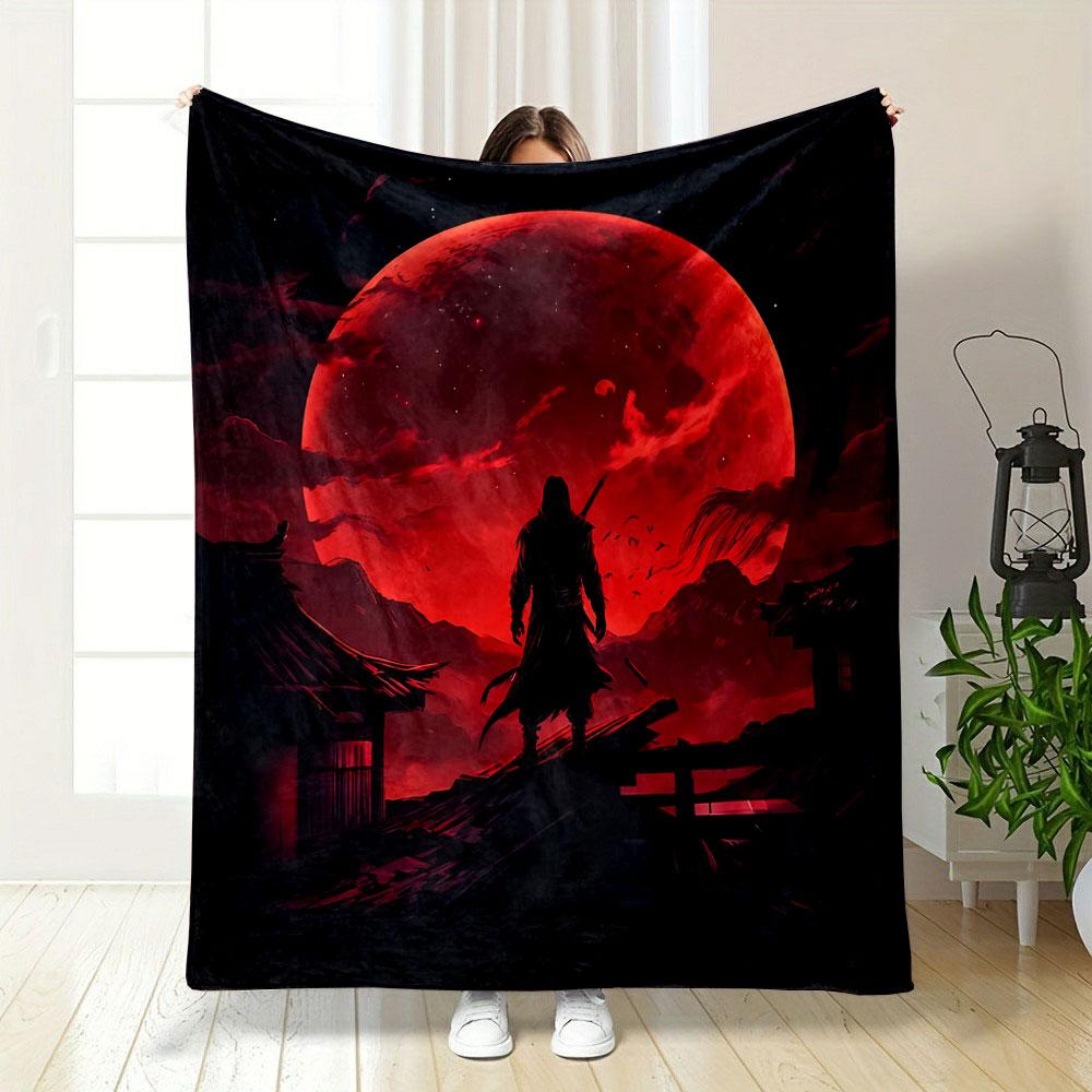 Warrior Under Red Moon print blanket soft and cozy perfect for the living room bed sofa or a nap,gift