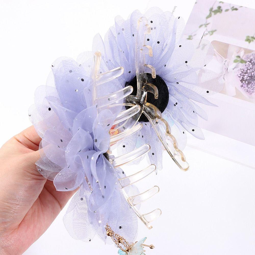 Tassel Shark Clip Peony Flower Hair Clip Temperament Flower Hairgrips Women