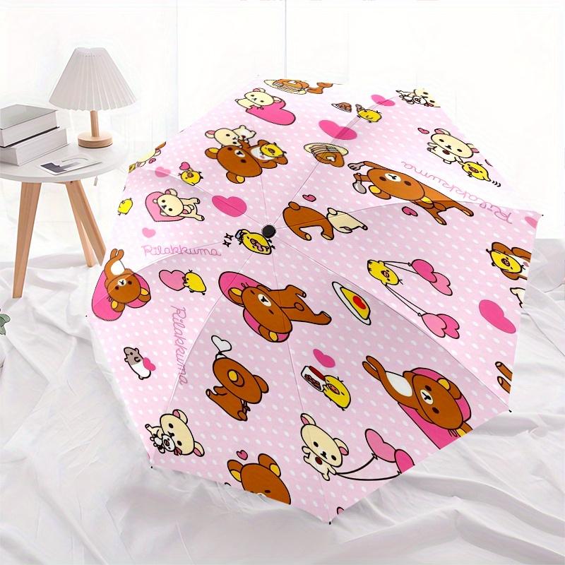 Rilakkuma,Cute Automatic Folding Umbrella Simple 8 Rib Design, Bright Cartoon Pattern, Durable Iron Frame, Suitable For Travel, Outdoor, Bea