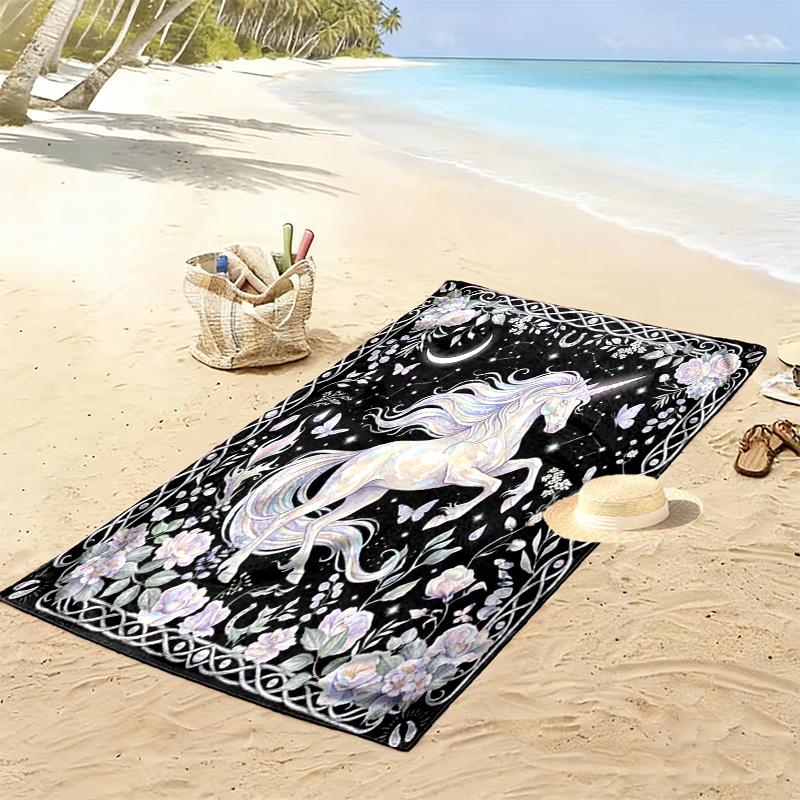 Vintage Floral Dragon Print Beach Towel, Large Soft Quick Dry Towel for Beach Camping Swimming