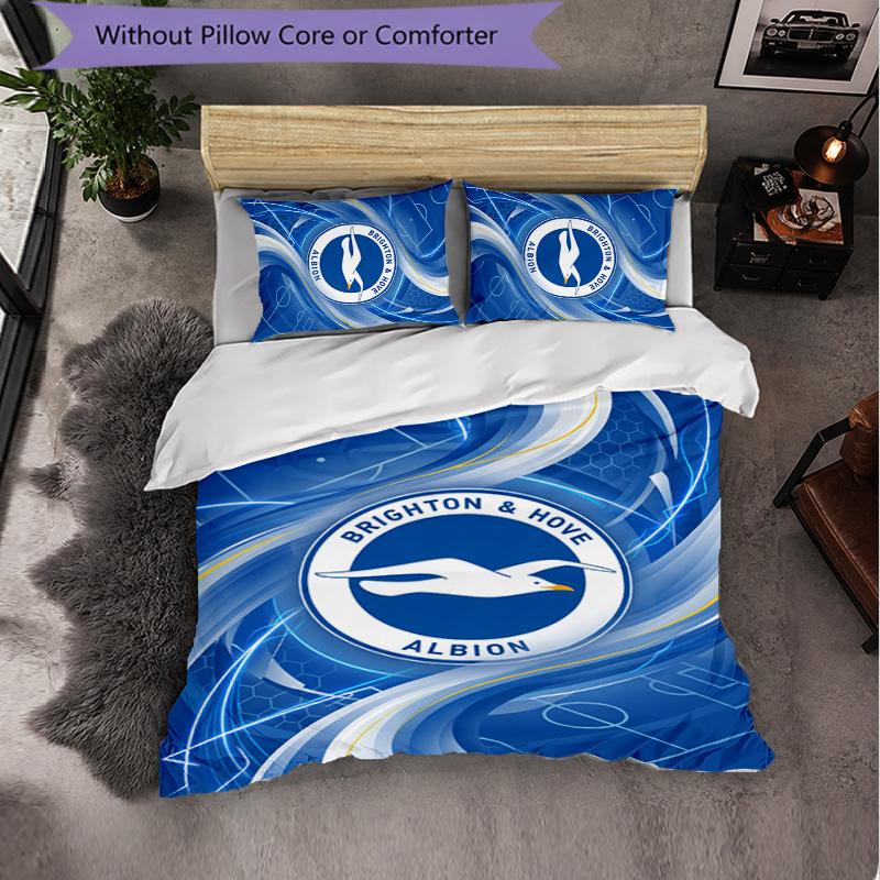 Brighton & Hove Albion Football 3 Piece Bedding Set Soft Duvet Cover Set with Pillowcases Printed Bedroom Decor Set for Home
