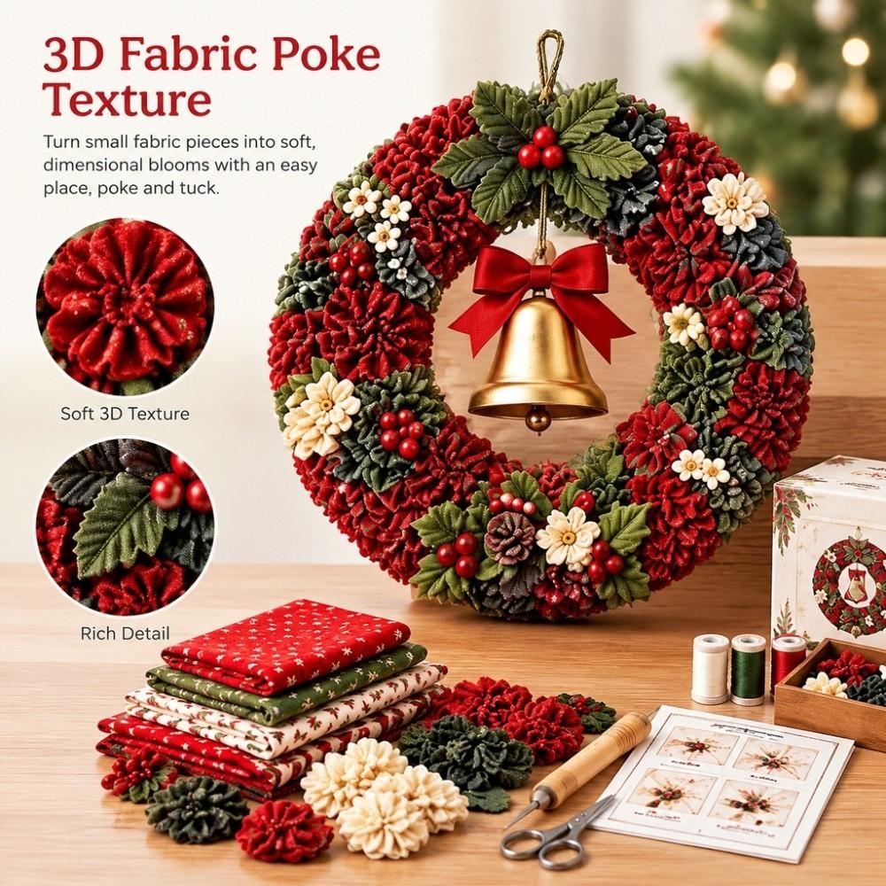 3D Fabric Poke Wreath DIY Kit Hanging Christmas Door Decoration Christmas Craft Kit