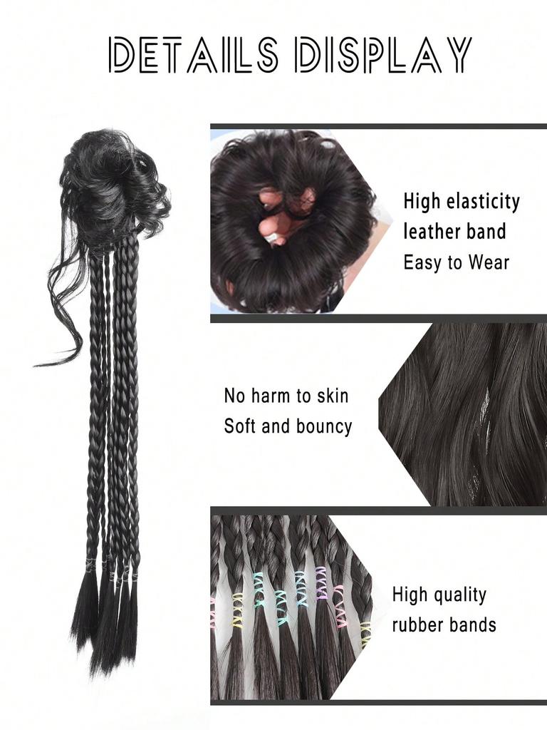 Синтетические волокнистые длинные косички для наращивания волос с резинкой 22 дюйма, боксерские плетеные волосы с небрежным пучком для женщин на каждый день