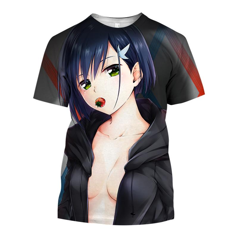 Летняя популярная мужская одежда аниме Darling In The Franxx Sexy Girl 3D Мужская футболка модная повседневная женская футболка с коротким рукавом большого размера