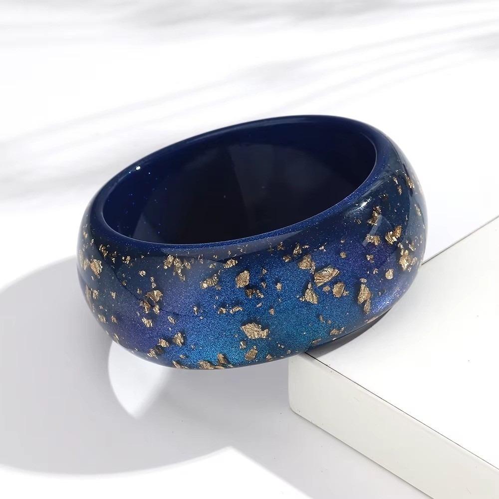 Gold Foil Round Bangles Glitter Resin Bangles Trendy Wide Bangles for Women