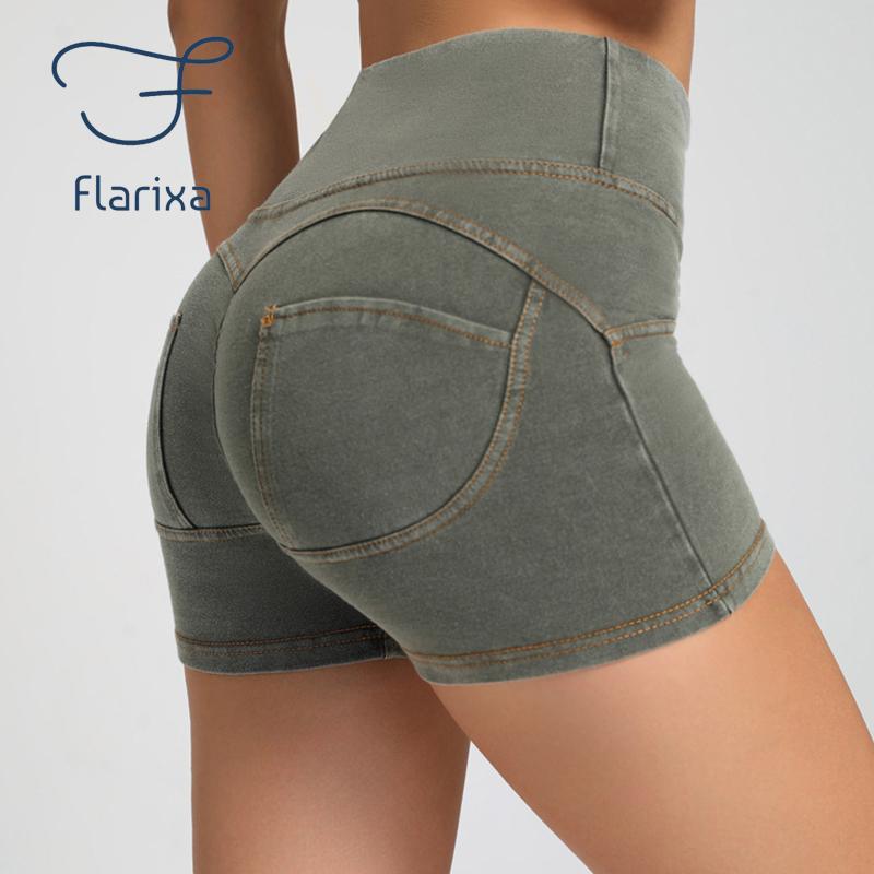 Flarixa Женские трусики для поднятия ягодиц с высокой талией, нижнее белье с контролем живота, шорты-футляр на плоской талии, джинсовые шорты на пуговицах, корректирующие брюки