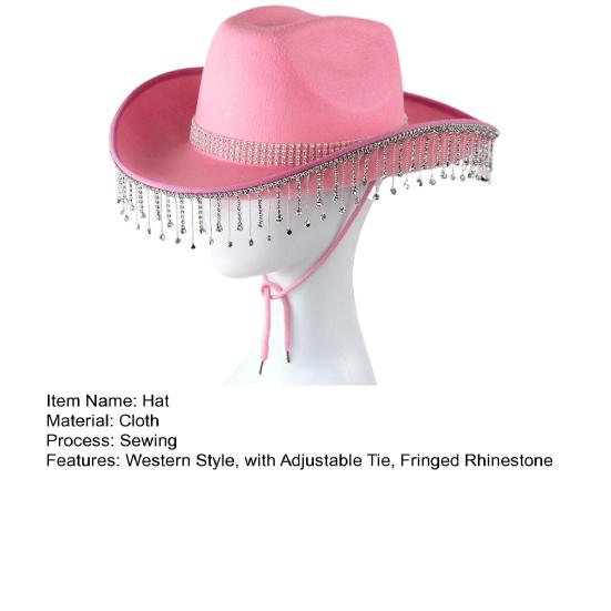 Шляпа-ковбой со стразами в стиле ретро в стиле вестерн с регулируемым галстуком и бахромой, шляпа со стразами для вечеринок косплея
