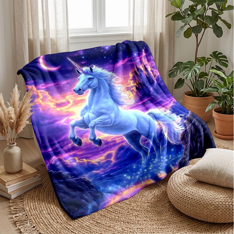 Fantasy Unicorn Castle Theme blanket Lightweight Warm Flannel Blanket Decorative Throw Blanket for Home Decoration