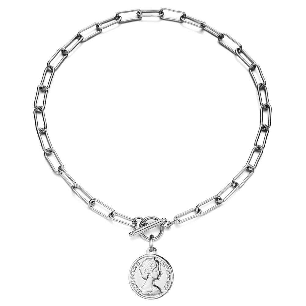 Минималистичное ожерелье-чокер из нержавеющей стали в виде скрепки с круглым кулоном Леди Свобода и застежкой OT