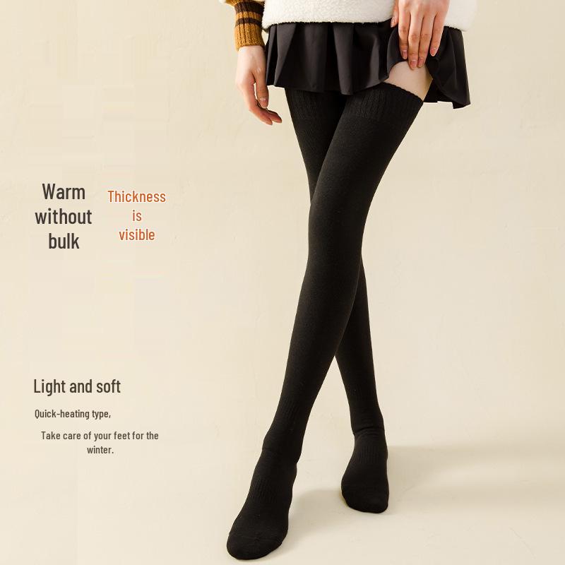 Zhuji Women's Thick Warm Over-the-Knee Socks | Terry Thigh-High Compression | Japanese Simple Solid Color for Autumn & Winter