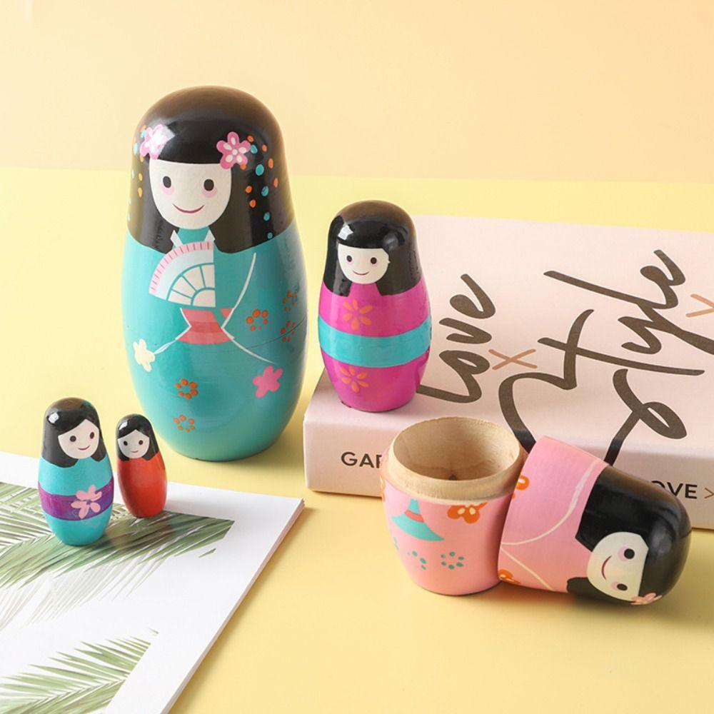 5 шт./компл. цветной рисунок для девочек, русская кукла, японская девушка, деревянные штабелируемые куклы, Рождество