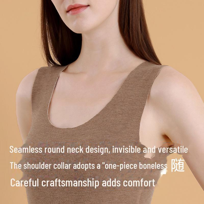 Women's Wool Silk Warm Vest with German Velvet, Thick Seamless Heating Undershirt.