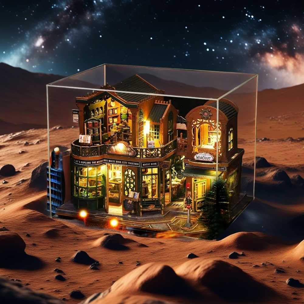 FSEARRT Кукольный домик DIY Набор Миниатюрный кукольный домик Гостиная Предмет для релаксации Набор для книжного магазина, Набор, Декор, Подарок, (Сумерки (Пылезащитный чехол))