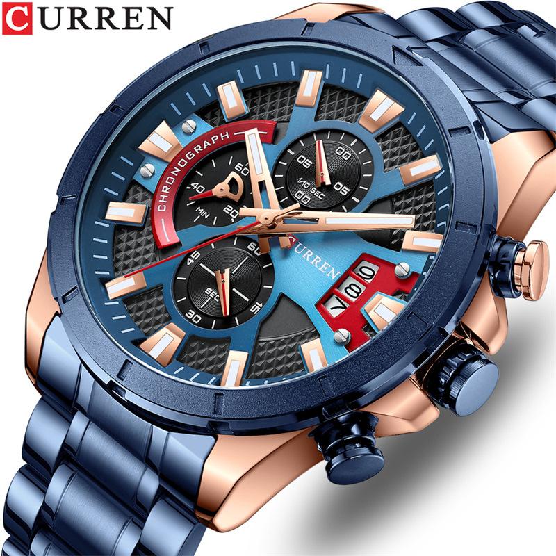 CURREN New Top Men's Watches Trendy Men's Waterproof Watches Six -needle Chronograph, Multi -functional Fashion Stream Steel Belt Watch