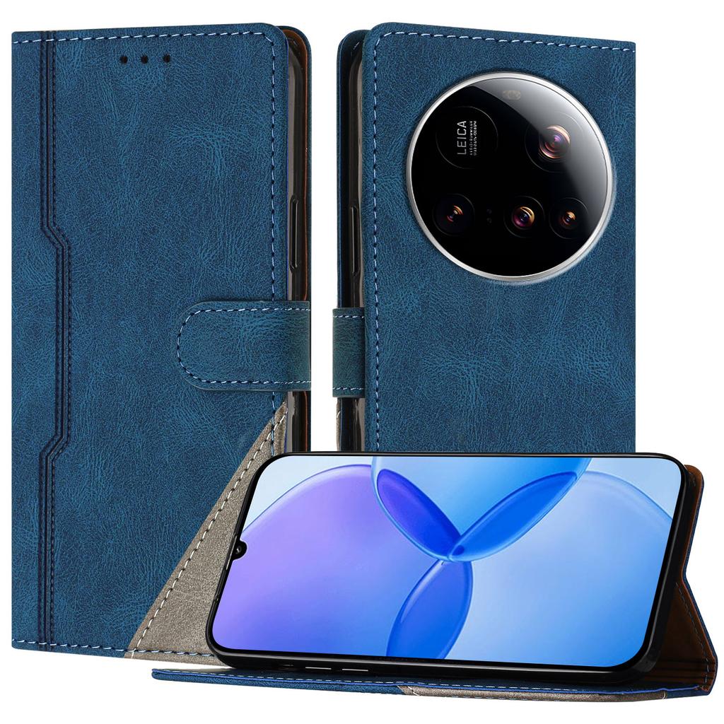 For Xiaomi 15 Ultra Leather Case Triangle Patchwork Wallet Stand Shockproof Phone Cover