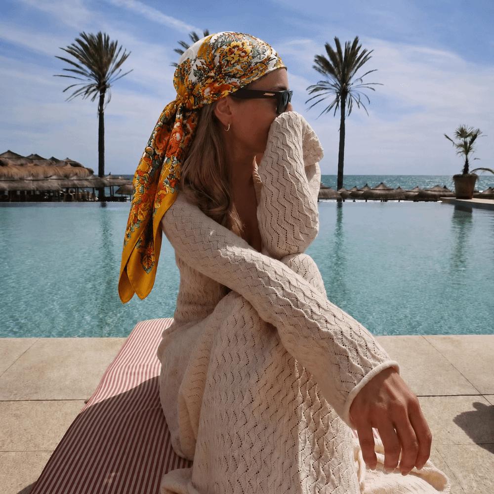 Floral Print Silk Imitation Scarves Thin Breathable Neck Scarf New Square Print Scarves Head Wrap