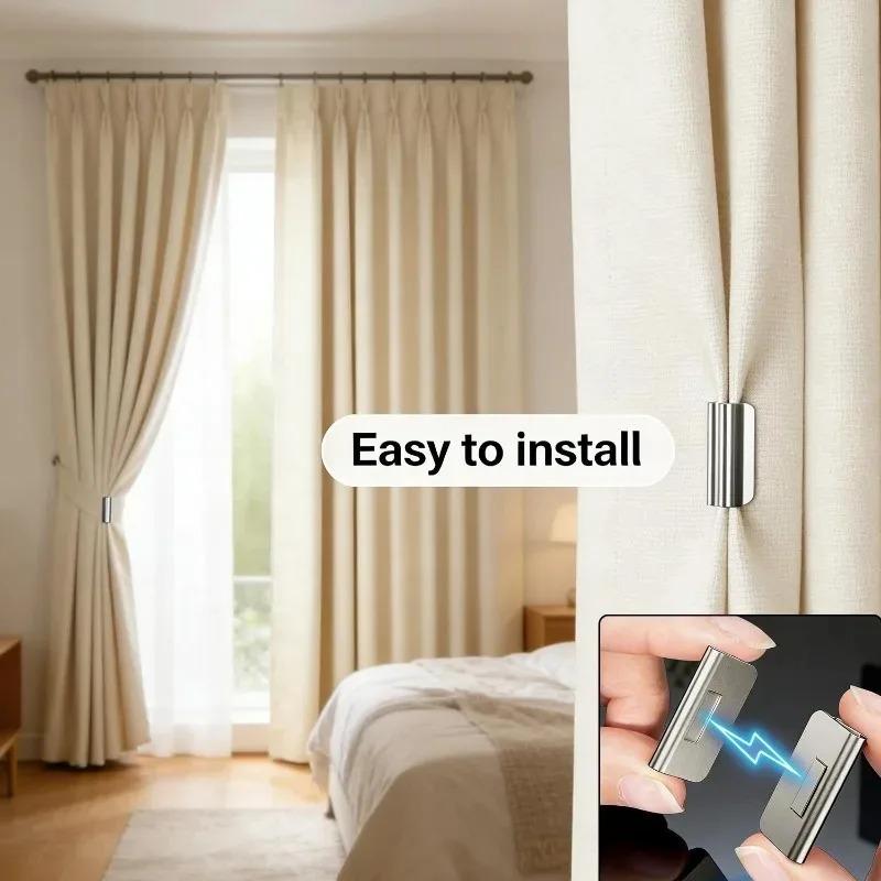 Magnetic Curtain Buckles Nail Free Detachable Window Light Blocking Metal Clips Bedroom Office Adjustment Curtain Accessories