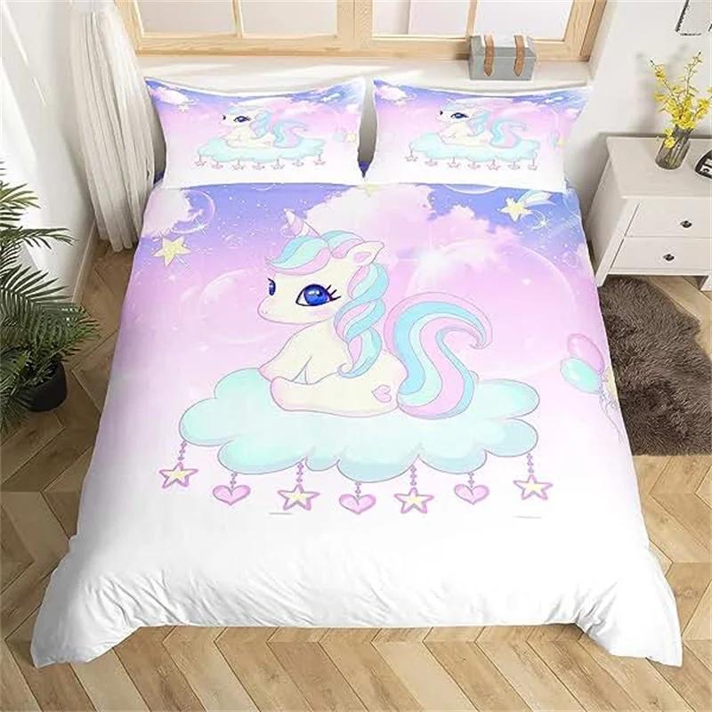 Children Cute Unicorn Duvet Cover Cartoon Bedding Set Rainbow Stripes Animals Children Kids Girls Gifts for Bedroom Decorations
