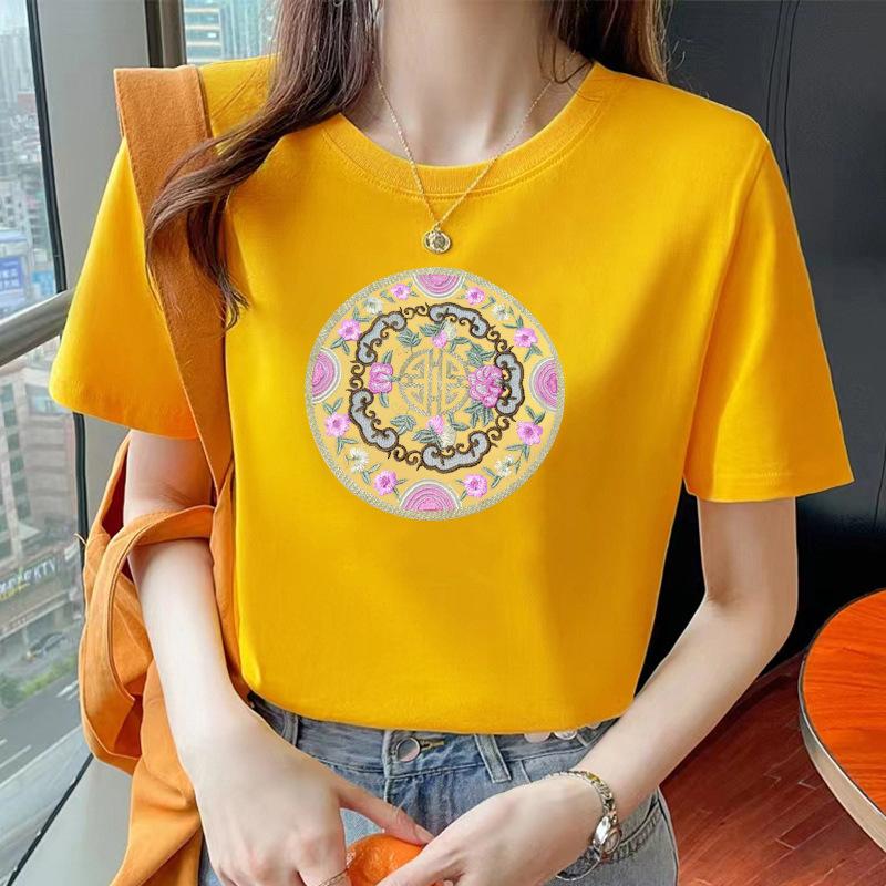 VEZFAA Женские модные повседневные летние весенние блузки и рубашки с цветочным узором и коротким рукавом с круглым вырезом