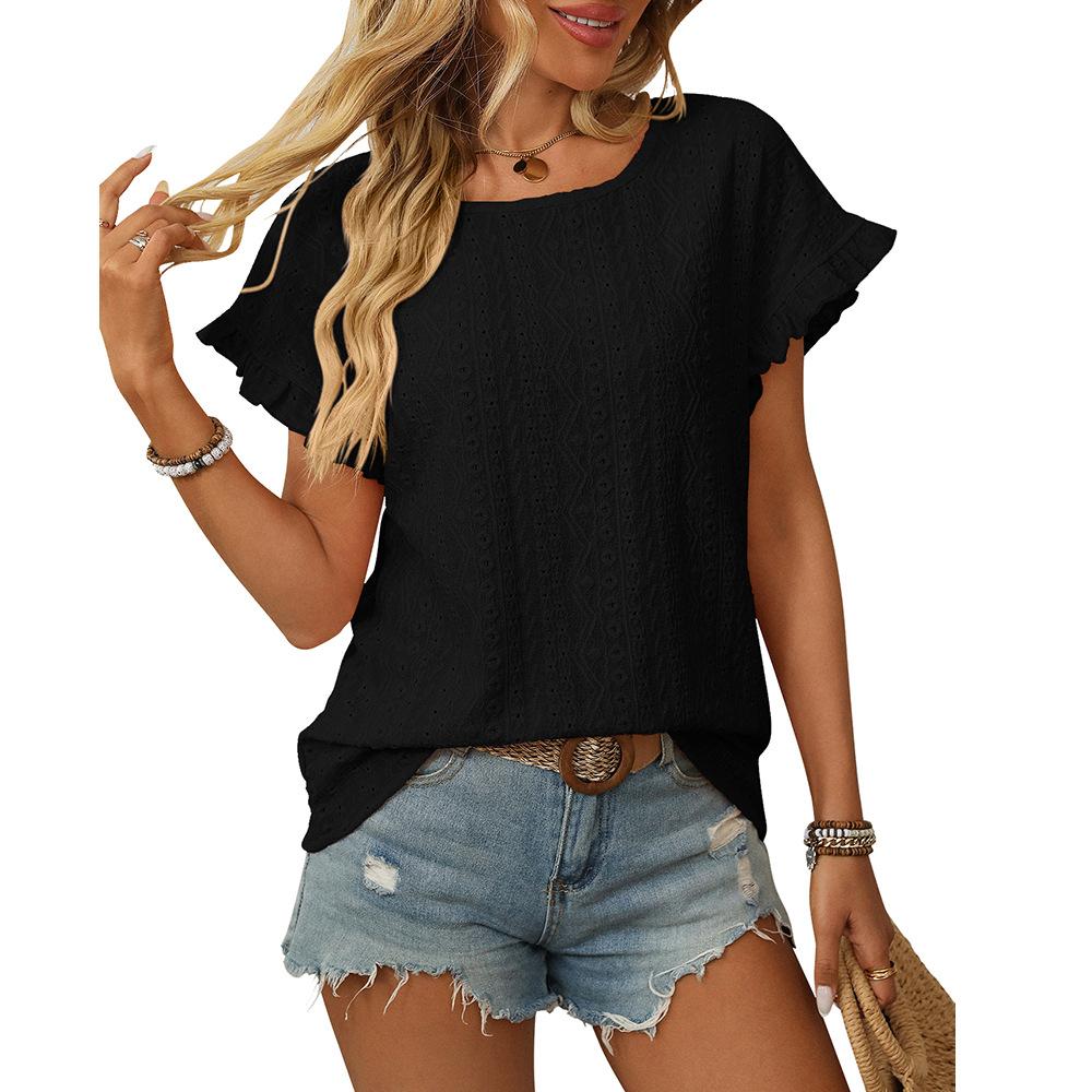 Женская футболка весна/лето однотонная с круглым вырезом и короткими рукавами с принтом «сладкий лепесток», свободный крой