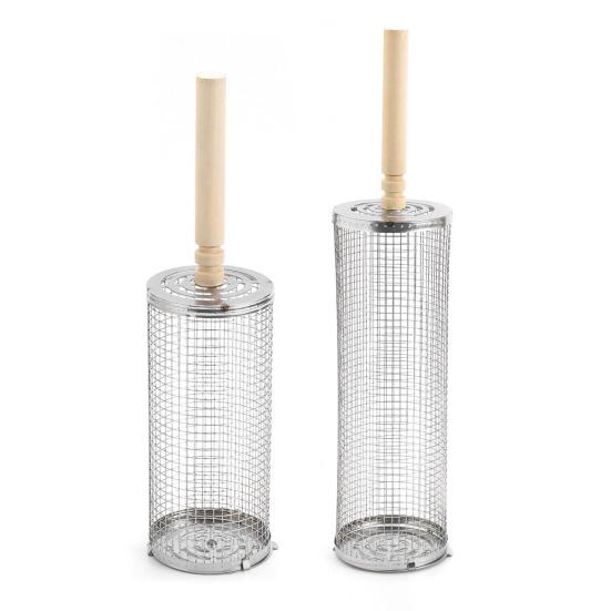 1/2Pcs Stainless Steel BBQ Cage with Wooden Handles Easy To Clean Rolling Barbecue Basket Even Heating Barbecue Basket