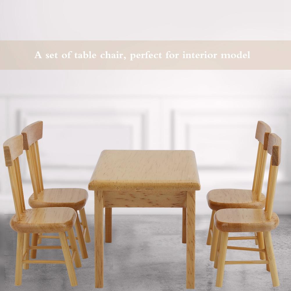 5шт. Обеденный стол, стул, модель набора 1:12 Миниатюрная мебель для кукольного домика Подарок ребенку (Цвет дерева)