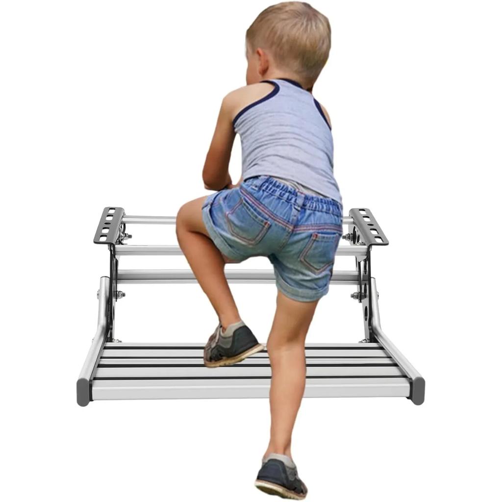 Manual RV Step Assembly Manual Aluminum Alloy Folding Single Step W|LED Light Bar 330Lbs Capacity RV Steps for Campers, Caravans