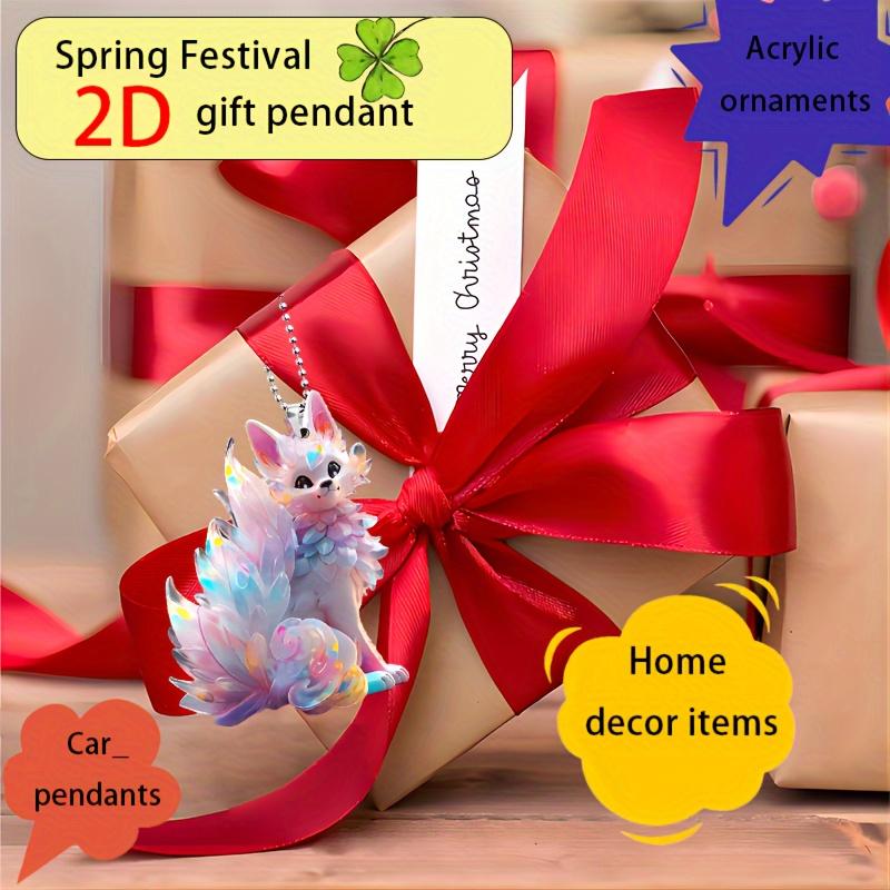 1 шт. Декоративная подвеска из акрила в виде цветной лисы 2D, украшение для внутреннего зеркала заднего вида и аксессуары для брелока