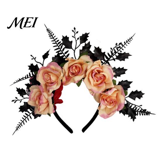 Streetwear Gothic Hairband for Women Halloween Rose Headband, Flower Leaf Crown Hair Hoops Bands, Floral Party Headpiece Cosplay Dress Up Accessories