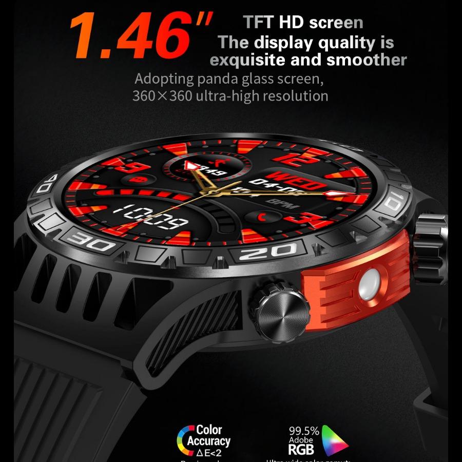 Умные часы HT22 IP68 Водонепроницаемые мужские оригинальные часы с Bluetooth-звонком, монитором здоровья, светодиодным фонариком и 100+ спортивными режимами