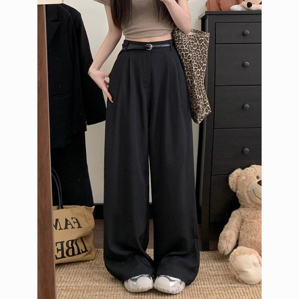 Women's High-Waisted Floor-Length Wide-Leg Trousers - Casual, Loose Fit for Spring and Autumn