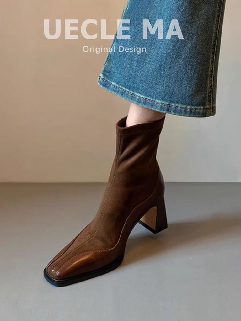 Коровья кожа~ Натуральная кожа короткие ботинки женские новые осень и зима толстый каблук ботинки Мартин Челси тонкие ботинки французский высокий каблук осень и зима