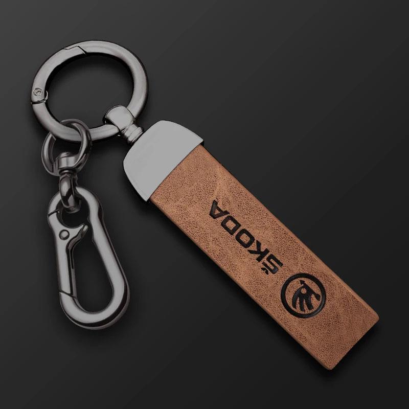 High Grade Leather Keychain Car Logo Keyring Accessories For Skoda Octavia Superb Rapid Kodiaq Karoq Fabia Kamiq Citigo VisionS knzh54