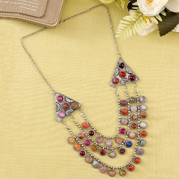Многослойное ожерелье из оксидированного серебра с разноцветными жемчужными бусинами для женщин и девочек