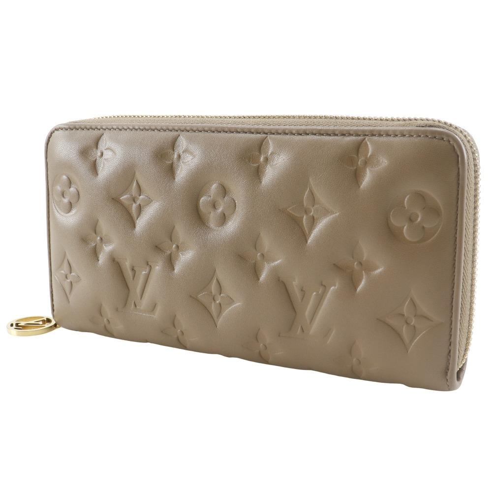 Louis Vuitton Zippy Wallet Purse M81511 Monogram Coussin Taupe Beige Lambskin Women Used