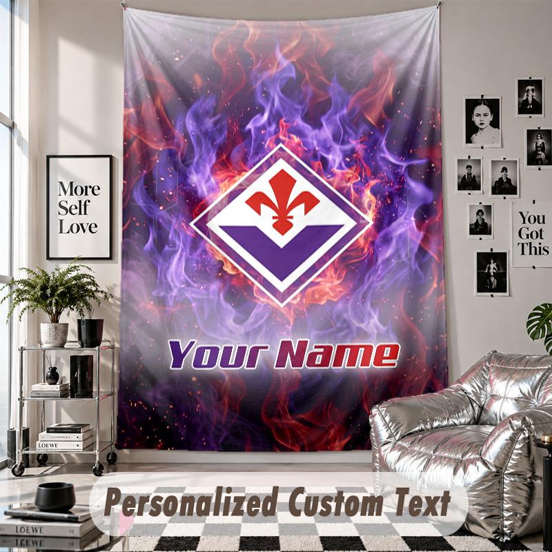 Custom Tapestry Wall Hanging, Fiorentina FC Personalized Name Text Home Wall Decor