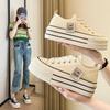 Platform Canvas Shoes Women's 2025 Spring and Summer New Korean Version Small Height Increase Lace-up Low-top Board Shoes Popular White Shoes