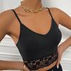 Women Summer Casual V Neck Strap Black Lacework Bare Midriff Vest Crop Top