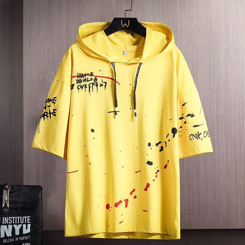 Мужская летняя рубашка с рукавом Five Points, большого размера, однотонная, свободная, с капюшоном, повседневная, с спортивными принтами, с коротким рукавом