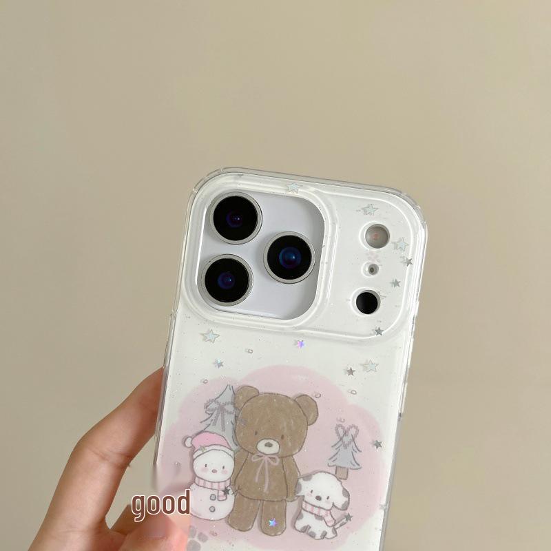 Чехол в корейском стиле с милым изображением собаки-медведя для iPhone 16 Pro Max