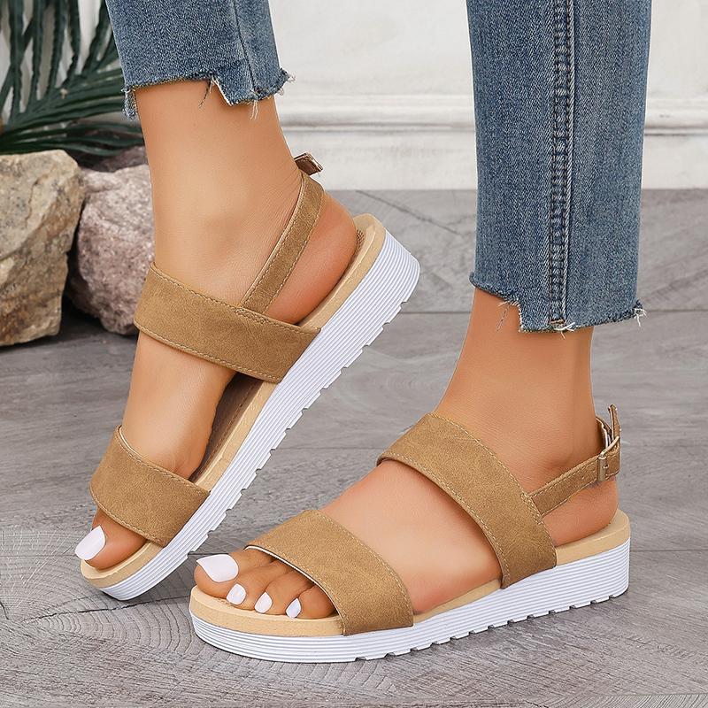 Женские летние модные сандалии на плоской подошве, с пряжкой сзади и ремешком, прогулочные сандалии для отдыха, женские удобные нескользящие пляжные туфли больших размеров
