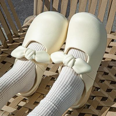 Летние женские тапочки с бантом, модные туфли на толстой подошве, противоскользящие сандалии Baotou из ЭВА, пляжная обувь для отдыха на природе