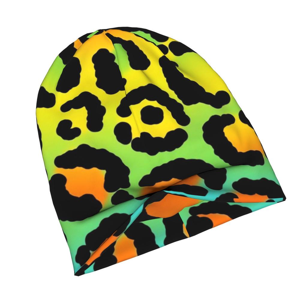 1997 Neon Rainbow Leopard Print Classic Knit Hat for Adults Available in Versatile Tones Ideal for Subtle Styling During Cool Days Or Relaxed Seasons