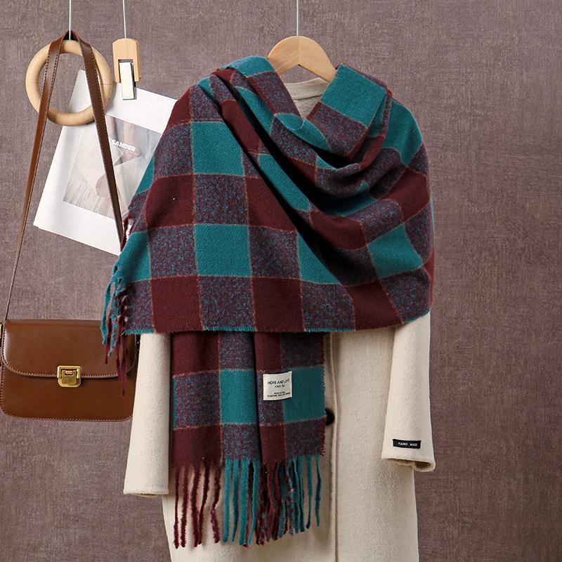Colorful Plaid Print Pashmina Shawl Tassel Scarf For Woman Winter Warm Scarves Fashion Thicken Cashmere Muffler Warm Neckerchief
